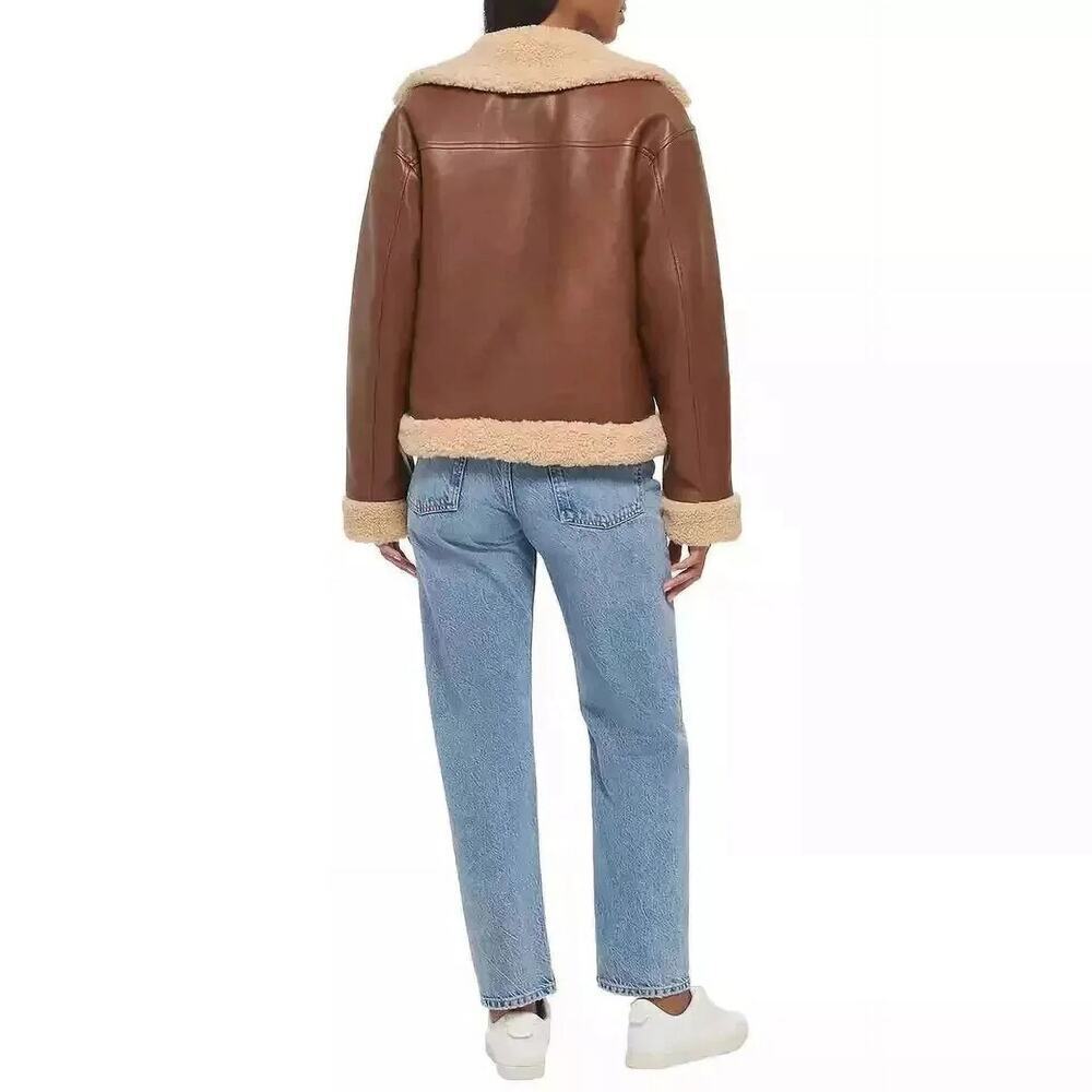 NWT Levi's Women's Faux Leather Sherpa Trim Trucker Jacket - Picture 4 of 7